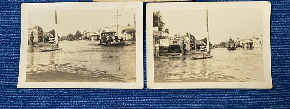 VTG Arvin Kern County CA Flood Photo Gas Station Pump Car Willard Batteries Sign